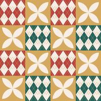 Red and green Argyle with golden flower checkered. Seamless pattern for wrapping paper, wallpaper and decoration. vector