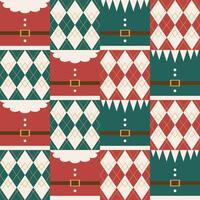 Santa Claus and argyle checkered style, seamless pattern for wrapping paper, wallpaper and decoration. vector