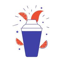 Floating cocktail shaker with citrus slices forming a vibrant splash with Shake It text vector