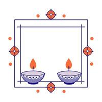 Diwali diyas and rangoli patterns framing a colorful copy space with Festival of Lights wording vector