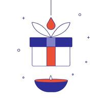 Floating Diwali gift box with glowing patterns suspended mid air isolated on a white background vector