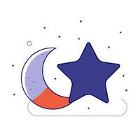 Floating holographic star and glowing moon with ample copy space on a white background vector
