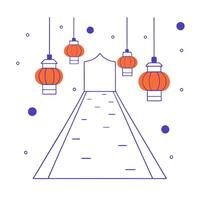 Glossy Alley with Lanterns and Reflections for Mid Autumn Festival vector
