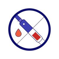 Floating glucose test strip and insulin vial with blue circle vector