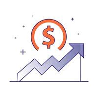 Floating holographic dollar sign and a rising graph on a glossy white background with ample copy space vector