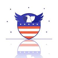 Glossy American flag and eagle emblem over a reflective surface vector