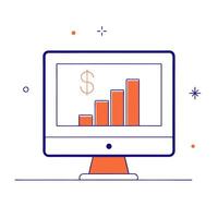 Monitor with holographic column chart and dollar sign vector