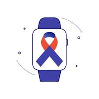 Holographic smartwatch with glucose monitoring and blue ribbon vector