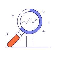 Magnifying glass icon hovering over a line graph vector
