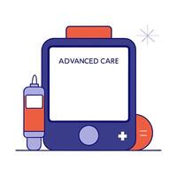 Continuous glucose monitor CGM and insulin vial border frame with Advanced Care text vector