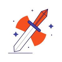 Holographic sword and star floating with copy space vector