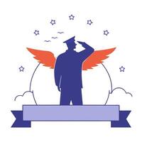 Honoring veterans with glowing eagle and silhouette vector