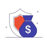 Money bag and shield with the word Secure isolated on a white background vector