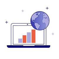 Laptop with holographic globe and bar chart vector