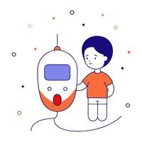 Glowing digital art of a diabetic child with a glucose meter for World Diabetes Day vector
