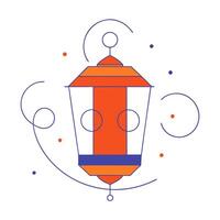 Glowing Diwali lantern with swirling light patterns suspended mid air isolated on a white background vector