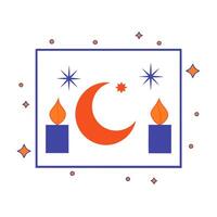 Glowing Diwali fireworks and crescent moon framing a dynamic copy space with Celebrate Diwali wording vector
