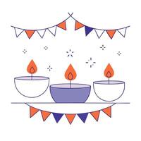Glowing Diwali candles with holographic lanterns and event banners isolated on white background with copy space vector