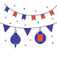 Glowing Diwali garlands with holographic lanterns and event streamers isolated with vibrant copy space vector