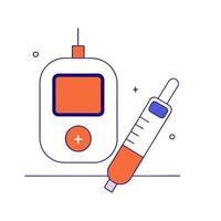 Glucose meter and insulin syringe with Check and Inject text vector