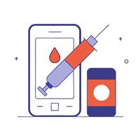 Insulin syringe and diabetes management app floating vector