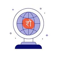 Holographic globe with Labh Pancham symbol and copy space vector