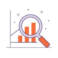 Graph and magnifying glass isolated on a white background vector
