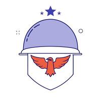Holographic eagle emblem and military helmet with copy space vector