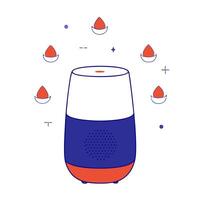 Glossy smart speaker with holographic Diwali lanterns and floating diyas isolated on white background with copy space vector