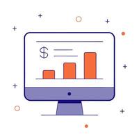 Glossy desktop monitor with floating holographic loan documents and interest rate graphs vector