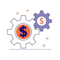 Glowing gears with currency symbols embedded within vector