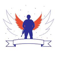 Glowing silhouette of a soldier with background vector
