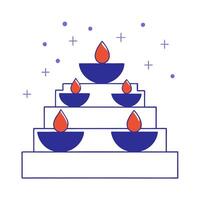 Glossy Diwali diyas arranged on a stairway with glowing light trails creating a warm and festive background vector
