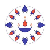 Glossy oil lamps diyas with glowing flames arranged in a circular pattern on a vibrant background vector