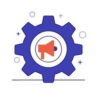 Glowing marketing gear with interconnected cogs turning vector