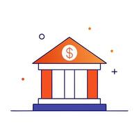 Glowing holographic bank building and dollar sign floating on a glossy white surface with ample copy space vector