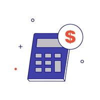 Glowing holographic calculator and dollar sign floating on a glossy white surface with ample copy space vector