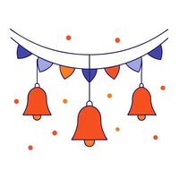 Glowing Diwali toran with hanging bells isolated on a white background vector