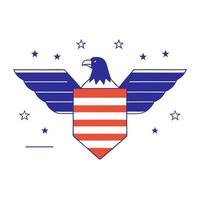 Glowing eagle emblem and folded flag with copy space vector