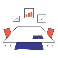 Glossy conference table with financial charts and documents spread out vector