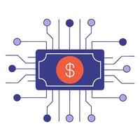Glowing circuit board with financial symbols embedded vector
