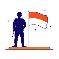 Glowing holographic flag and soldier silhouette with copy space vector