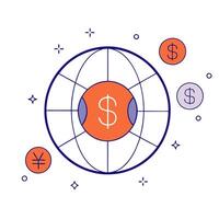 Glowing globe with currency symbols orbiting around vector