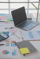 businessman working data document graph chart report marketing research development planning management strategy analysis financial accounting. Business office concept. photo