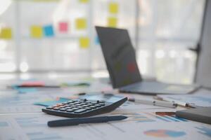 businessman working data document graph chart report marketing research development planning management strategy analysis financial accounting. Business office concept. photo