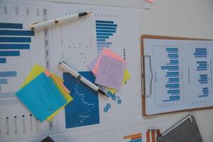 businessman working data document graph chart report marketing research development planning management strategy analysis financial accounting. Business office concept. photo