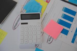 businessman working data document graph chart report marketing research development planning management strategy analysis financial accounting. Business office concept. photo