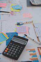 businessman working data document graph chart report marketing research development planning management strategy analysis financial accounting. Business office concept. photo