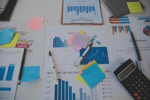 businessman working data document graph chart report marketing research development planning management strategy analysis financial accounting. Business office concept. photo
