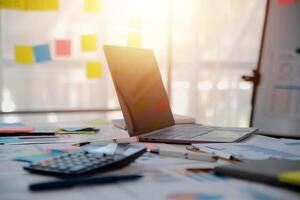 businessman working data document graph chart report marketing research development planning management strategy analysis financial accounting. Business office concept. photo